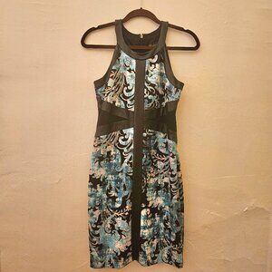 Thalia brand size 4 turquoise faux leather fitted dress